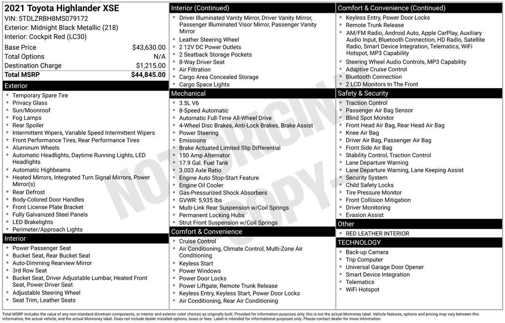 2021 Toyota Highlander XSE