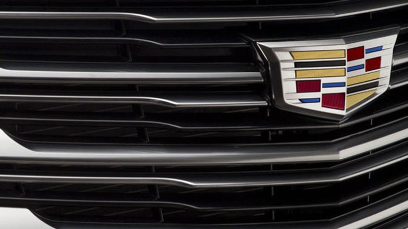 Close up view of the grille of a Cadillac CTS